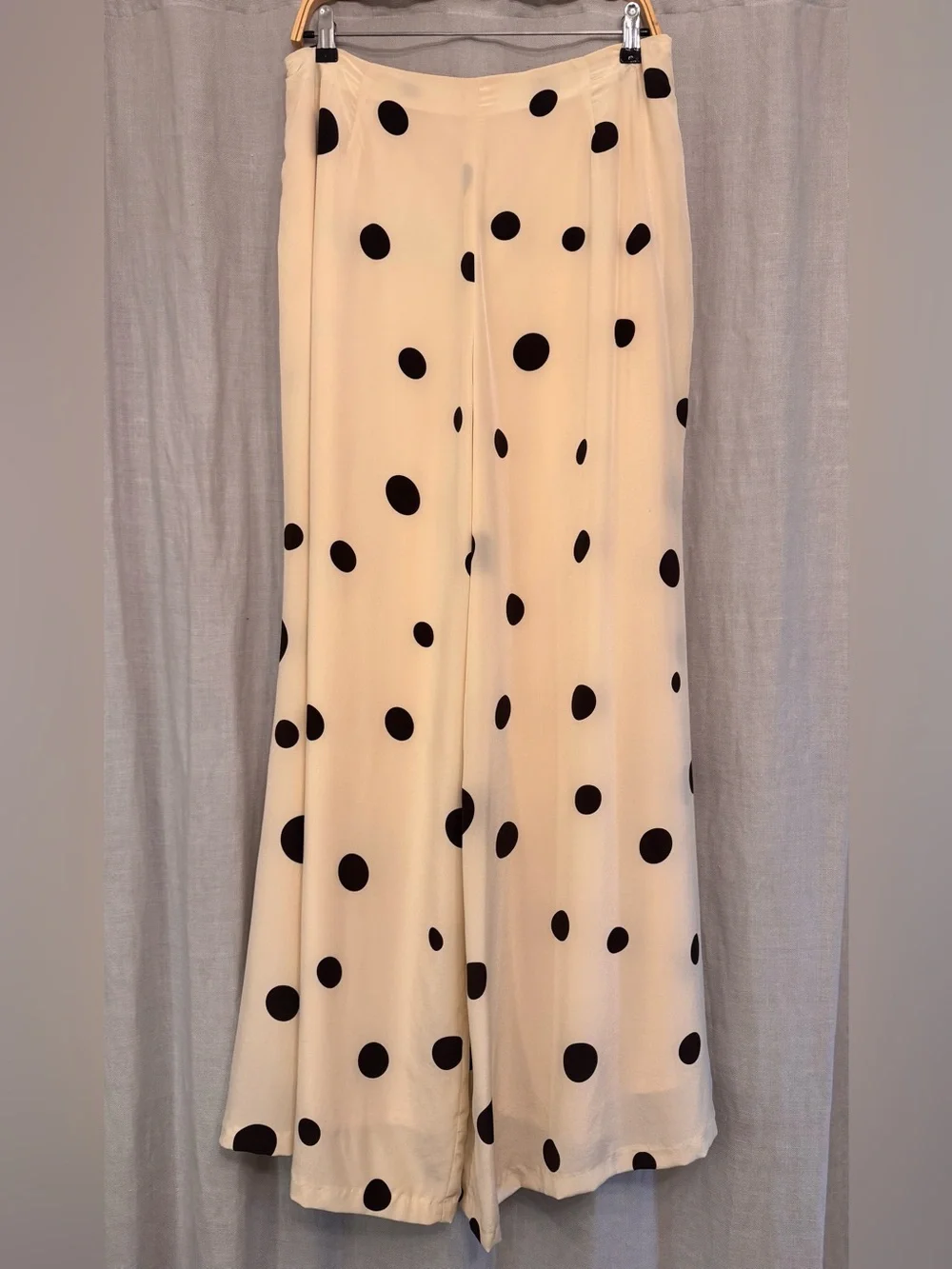 ⚓️ J. Peterman 100% Silk Polka Dot Wide Leg Trousers Ivory Black 14 - Picture 2 of 9